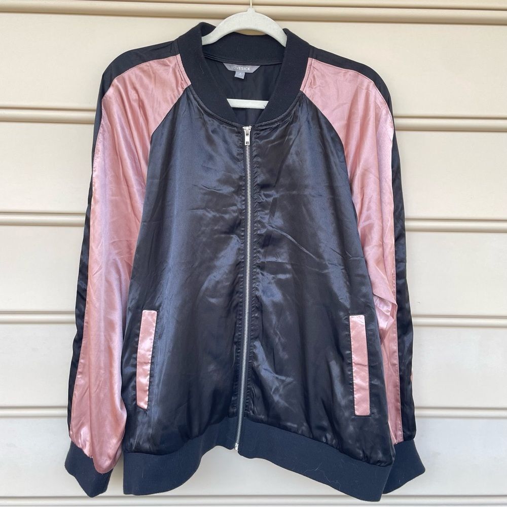 Torrid Lovesick Bomber Jacket Black Pink Colorblock Lightweight